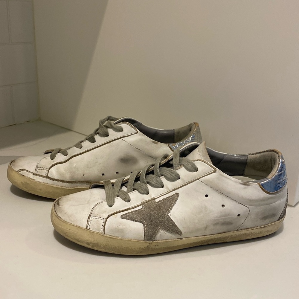 Golden Goose White and Gray Sneakers